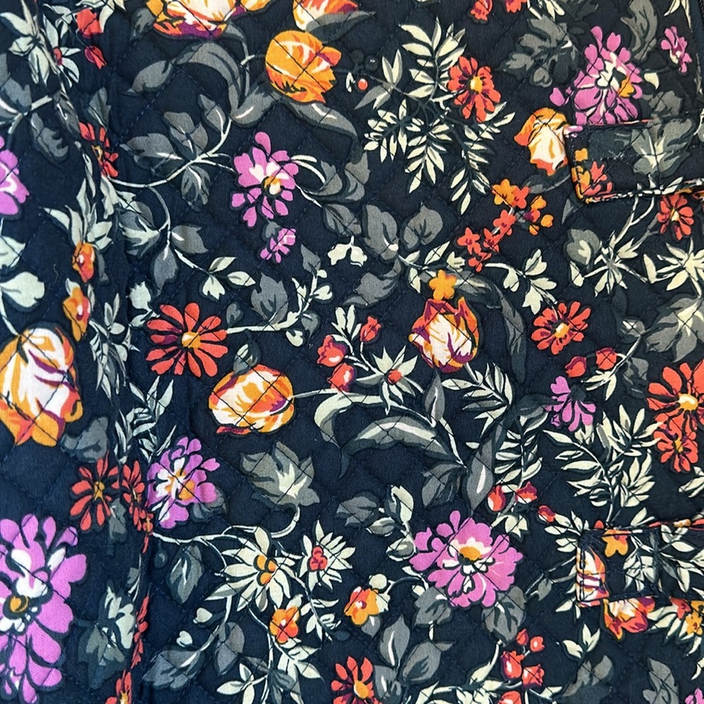 Like New Vera Bradley Messenger Bag Dark green with orange and purple flowers.